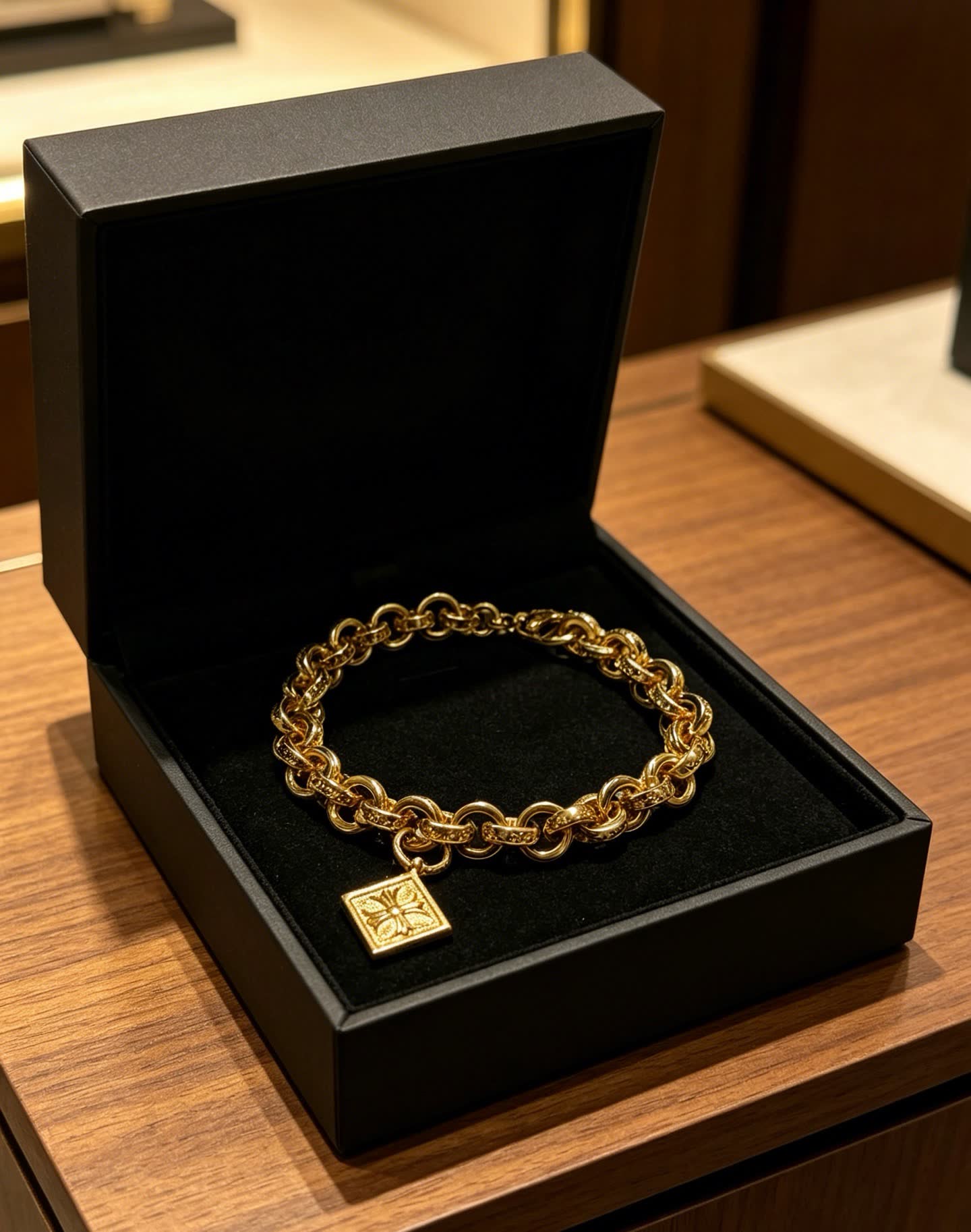 Chrome Hearts Gold-Plated Bracelet with Square Charm